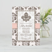 Invitations de douche nuptiale Fleur de Lis Brown  (Debout devant)