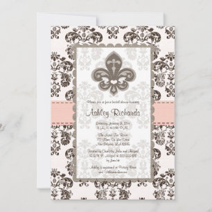 Invitations de douche nuptiale Fleur de Lis Brown 