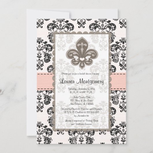 Invitations de douche nuptiale Fleur de Lis Noir r (Devant)