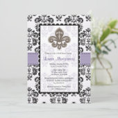 Invitations de douche nuptiale Fleur de Lis Or vio (Debout devant)