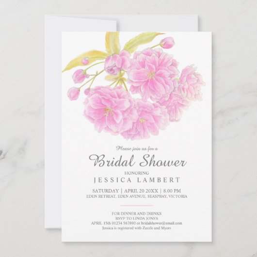 Invitations de douche nuptiale fleurie rose (Devant)