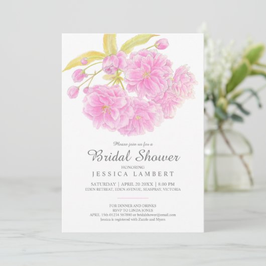 Invitations de douche nuptiale fleurie rose (Debout devant)