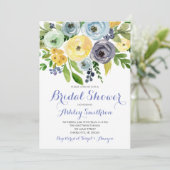 Invitations de douche nuptiale, fleurs bleues jaun (Debout devant)