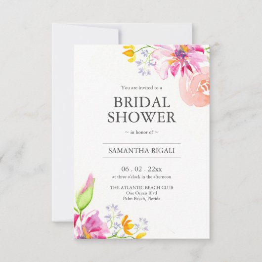 Invitations de douche nuptiale Floral rose avec co (Devant)