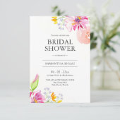 Invitations de douche nuptiale Floral rose avec co (Debout devant)