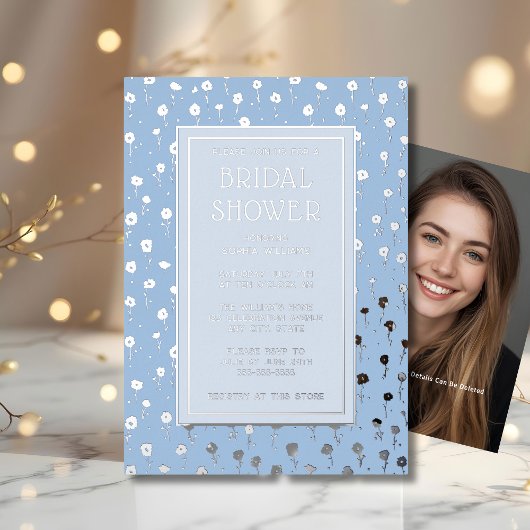 Invitations de douche nuptiale Floral Soft Blue Fo