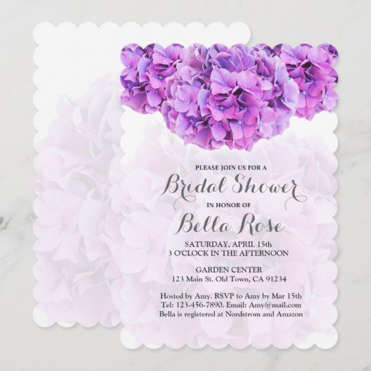 Invitations de douche nuptiale florale Hydrangea v (Devant / Derrière)