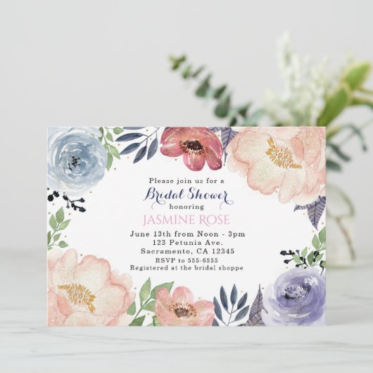 Invitations de douche nuptiale Florale moderne (Debout devant)