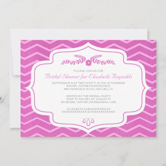 Invitations de douche nuptiale Fuchsia Chevron (Devant)