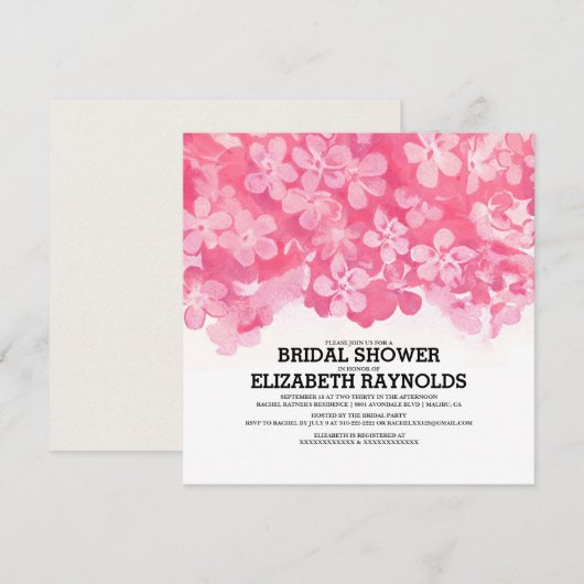 Invitations de douche nuptiale Fuchsia Fleurs (Devant / Derrière)