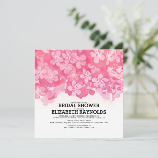 Invitations de douche nuptiale Fuchsia Fleurs (Debout devant)