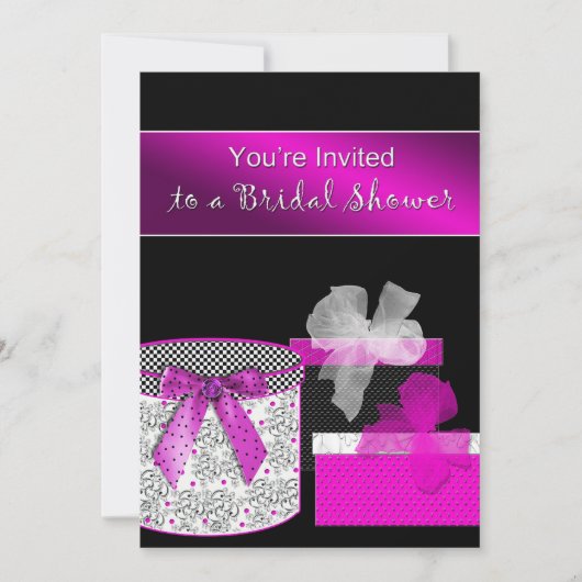 Invitations de douche nuptiale - Fuschia et Black (Devant)