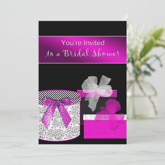 Invitations de douche nuptiale - Fuschia et Black (Debout devant)