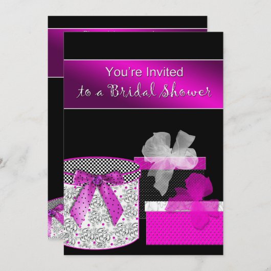 Invitations de douche nuptiale - Fuschia et Black (Devant / Derrière)