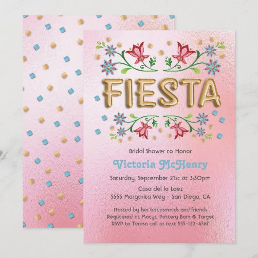 Invitations de douche nuptiale Gold Balloon Fiesta (Devant / Derrière)