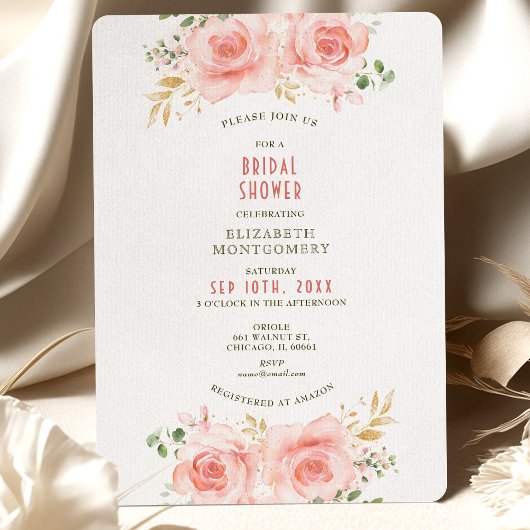 Invitations de douche nuptiale Gold & Blush Aquare