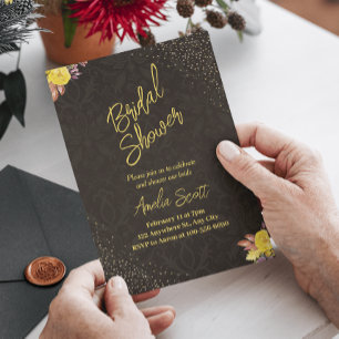 Invitations de douche nuptiale Gold Floral