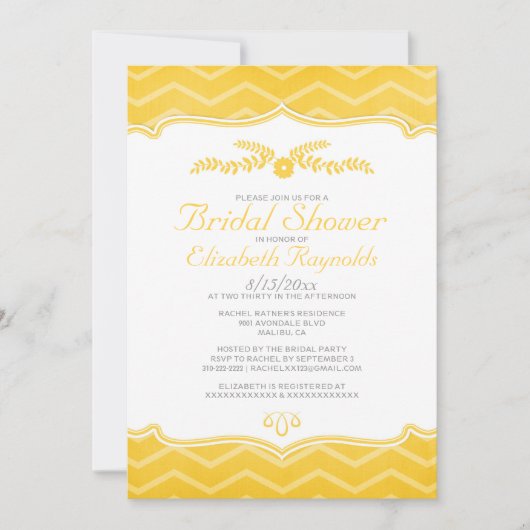 Invitations de douche nuptiale Gold Zigzag (Devant)