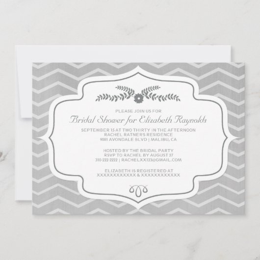 Invitations de douche nuptiale Grey Chevron (Devant)