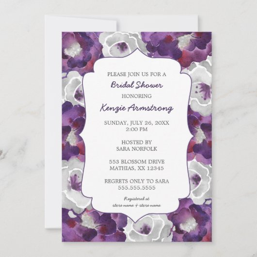 Invitations de douche nuptiale gris argenté violet (Devant)
