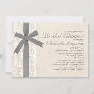 Invitations de douche nuptiale Gris Bow & dentelle