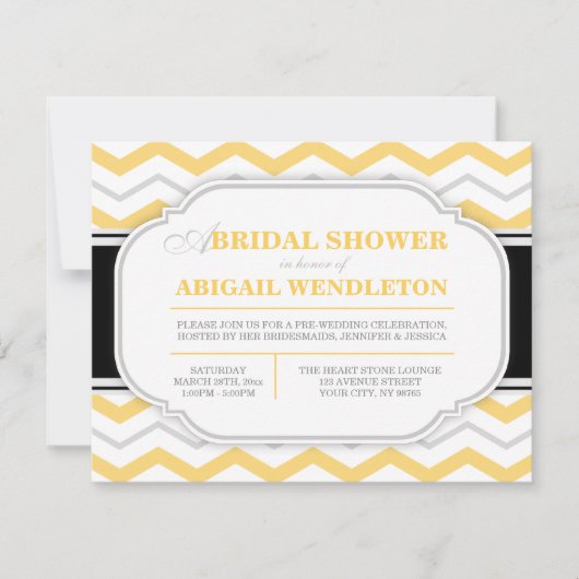 Invitations de douche nuptiale gris et jaune Chevr (Devant)