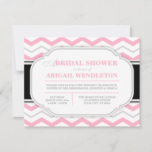 Invitations de douche nuptiale gris et rose Chevro (Devant)