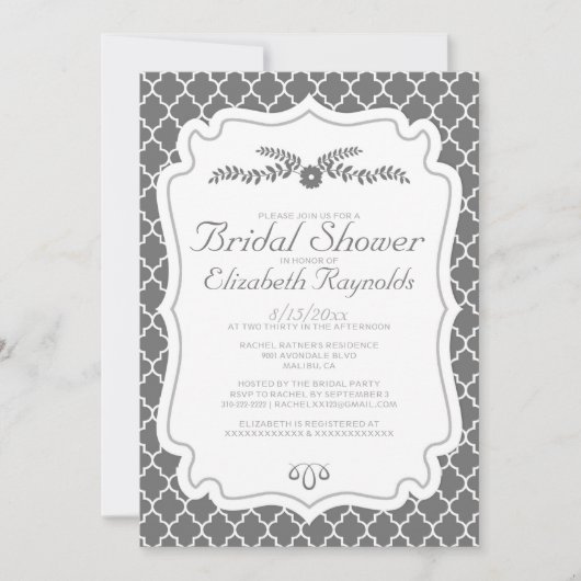 Invitations de douche nuptiale Gris Quatrefoil (Devant)