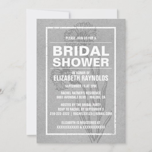 Invitations de douche nuptiale gris rustique (Devant)