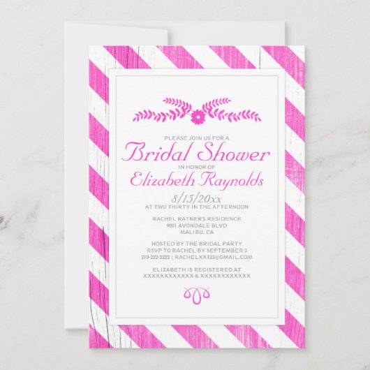 Invitations de douche nuptiale Hot Pink Stripes (Devant)