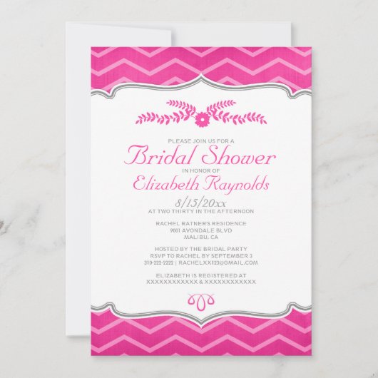 Invitations de douche nuptiale Hot Rose Zigzag (Devant)