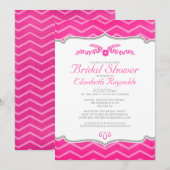 Invitations de douche nuptiale Hot Rose Zigzag (Devant / Derrière)