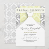 Invitations de douche nuptiale Jaune/Argent Damas (Devant / Derrière)