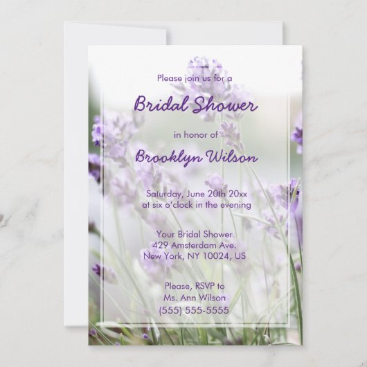 Invitations de douche nuptiale Lavender Bohemian (Devant)