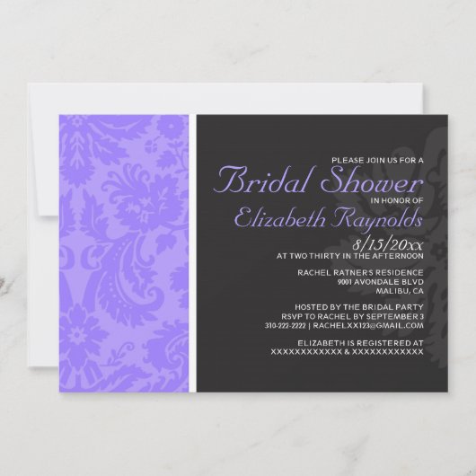 Invitations de douche nuptiale Lavender Damask (Devant)