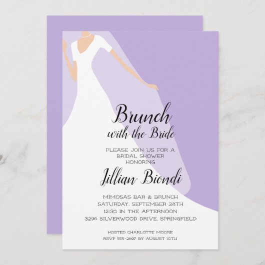 Invitations de douche nuptiale Lavender Gown et Vo (Devant / Derrière)