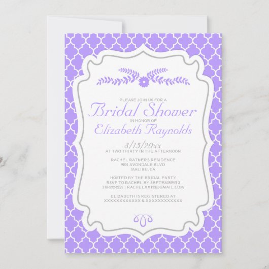 Invitations de douche nuptiale Lavender Quatrefoil (Devant)