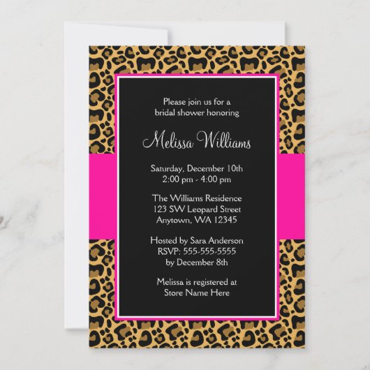 Invitations de douche nuptiale Leopard Hot rose (Devant)