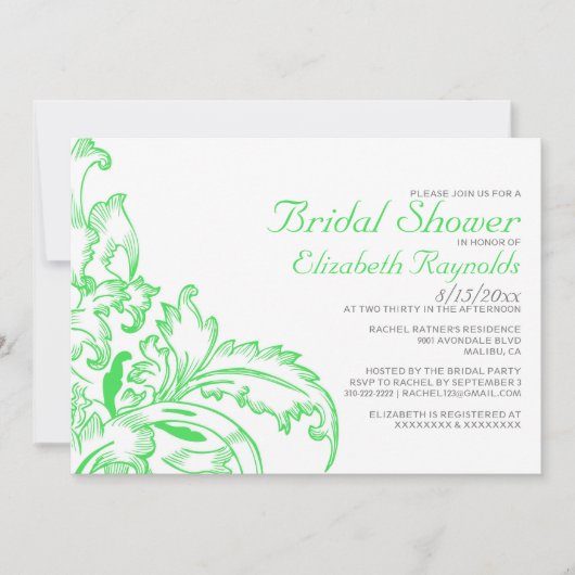 Invitations de douche nuptiale Lime Green (Devant)