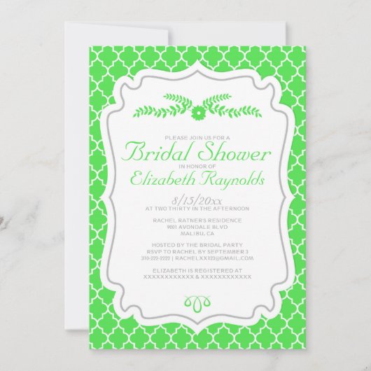 Invitations de douche nuptiale Lime Green Quatrefo (Devant)