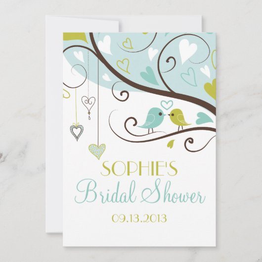Invitations de douche nuptiale Lovebirds bleu et v (Devant)