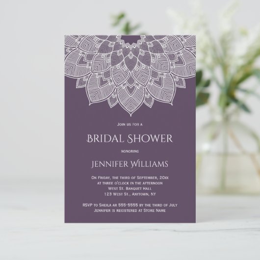 Invitations de douche nuptiale mandala violette (Debout devant)