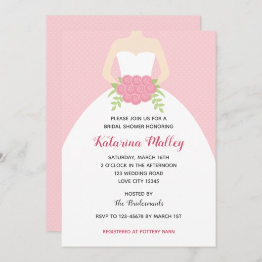 Invitations de douche nuptiale (Mariage Gown en ro (Devant / Derrière)