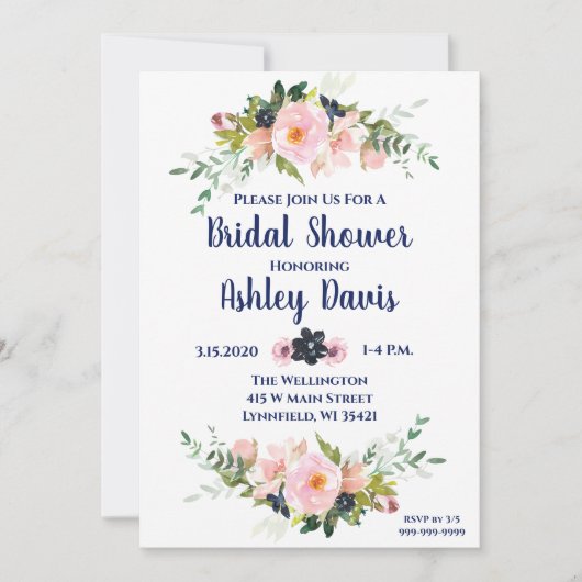 Invitations de douche nuptiale Marine rose Brunch (Devant)