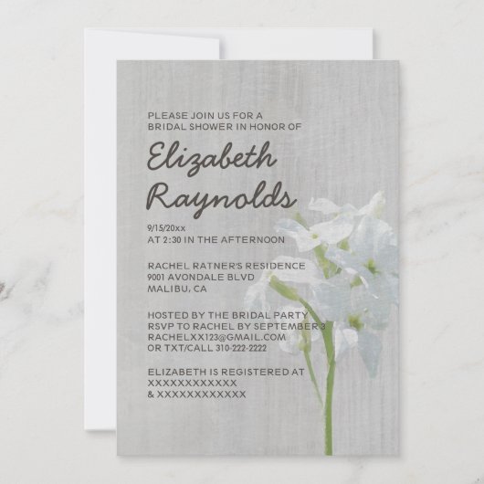 Invitations de douche nuptiale Matthiola vintages (Devant)