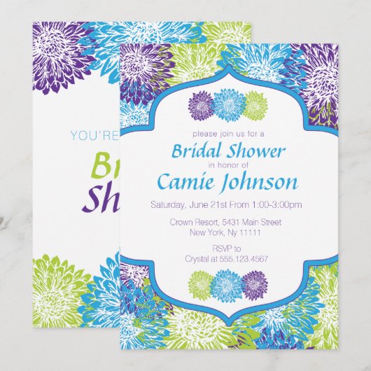 Invitations de douche nuptiale modernes, fleurs (Devant / Derrière)