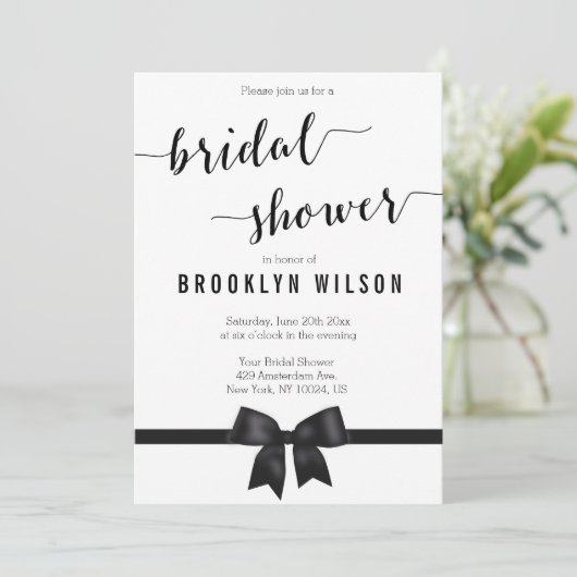 Invitations de douche nuptiale noir et blanc Bow (Debout devant)