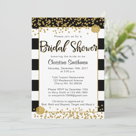 Invitations de douche nuptiale noire et or (Debout devant)