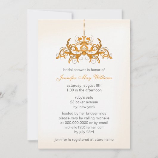 Invitations de douche nuptiale orange (Devant)