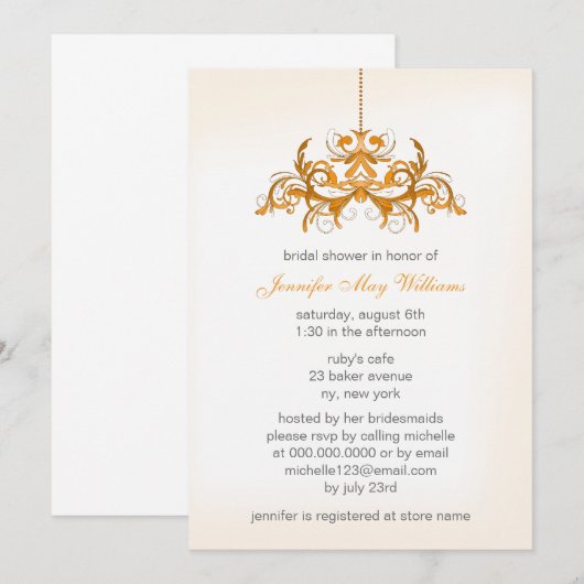 Invitations de douche nuptiale orange (Devant / Derrière)